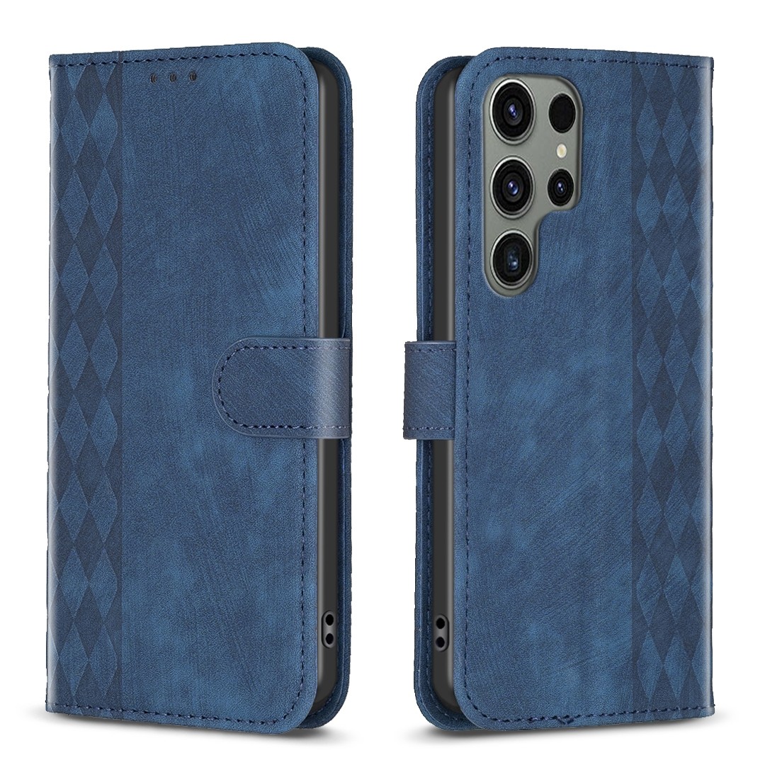 Tel1 Samsung Galaxy S24 Ultra 5G Plaid Εmbossed Θήκη Βιβλίο - Blue