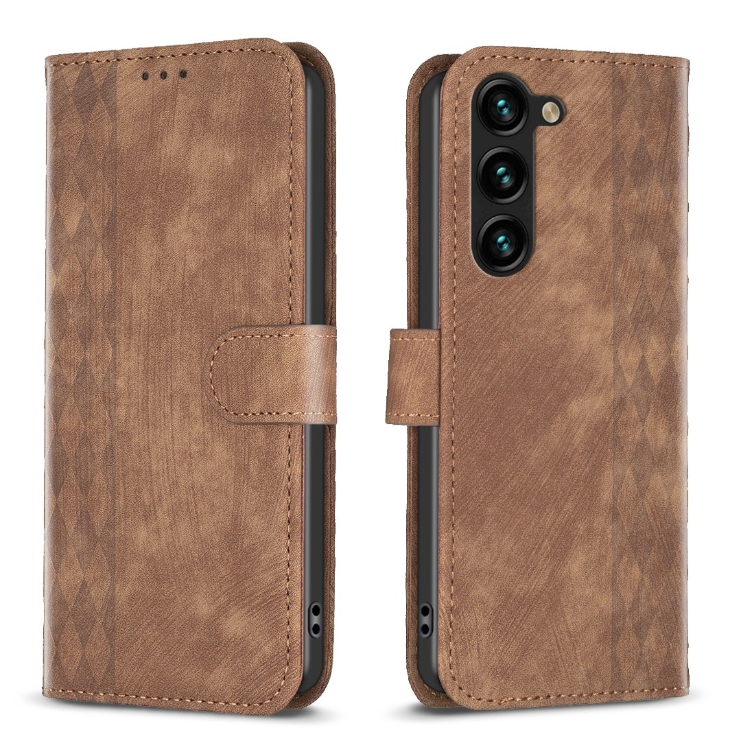 Tel1 Samsung Galaxy S24 Plus 5G Plaid Εmbossed Θήκη Βιβλίο - Brown