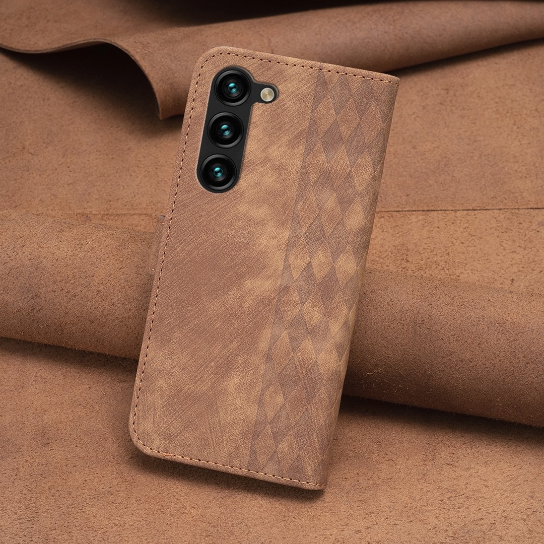 Tel1 Samsung Galaxy S24 Plus 5G Plaid Εmbossed Θήκη Βιβλίο - Brown