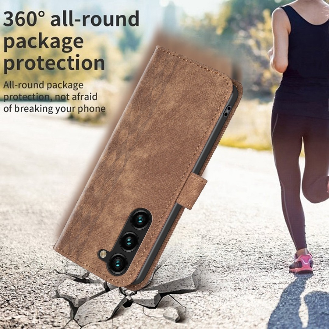 Tel1 Samsung Galaxy S24 Plus 5G Plaid Εmbossed Θήκη Βιβλίο - Brown