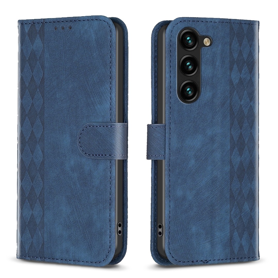 Tel1 Samsung Galaxy S24 Plus 5G Plaid Εmbossed Θήκη Βιβλίο - Blue