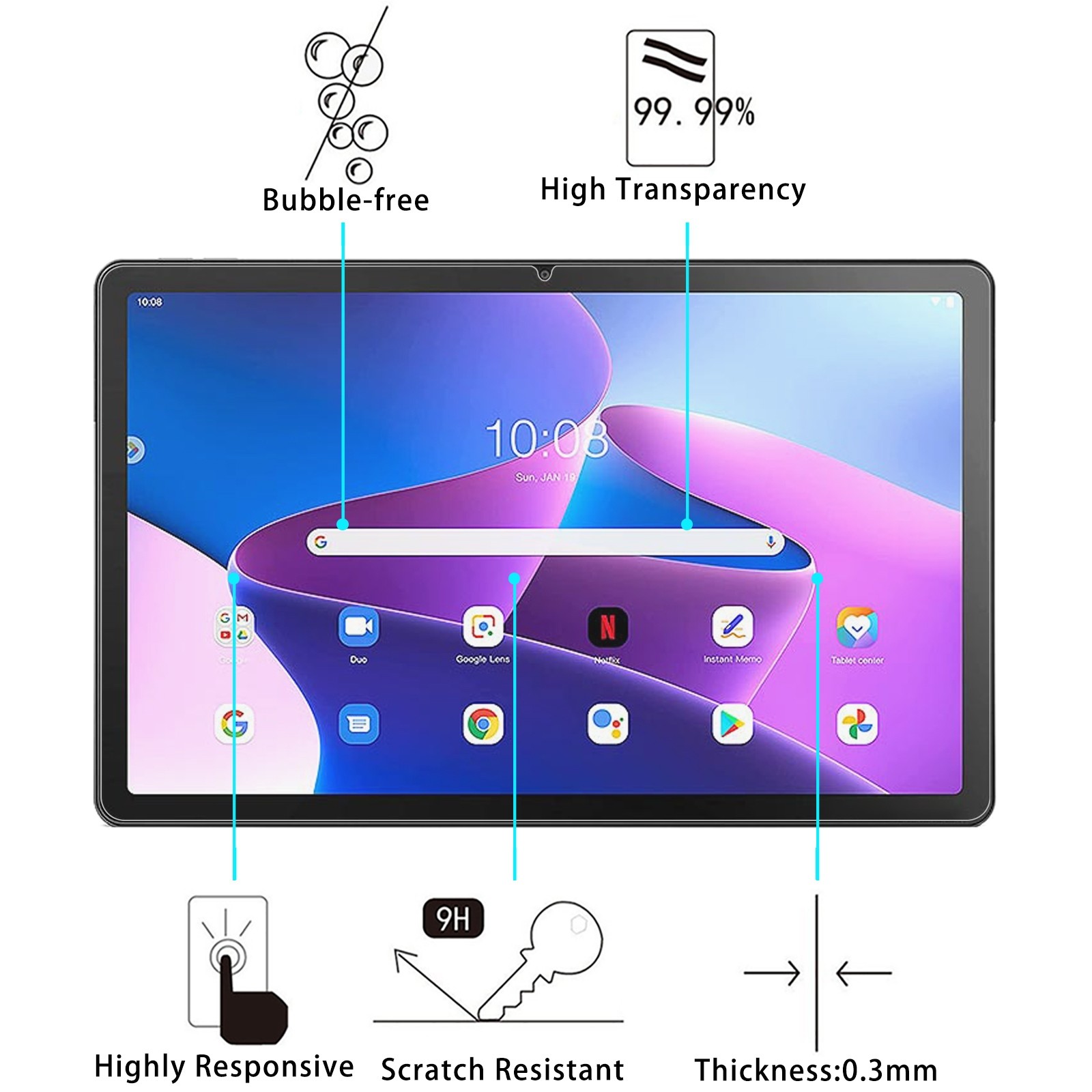 Lenovo Tab M10 Plus (3rd Gen) 10.6" Προστατευτικό Τζαμάκι 0.3mm 9H Explosion-proof Tempered Tablet Glass Film
