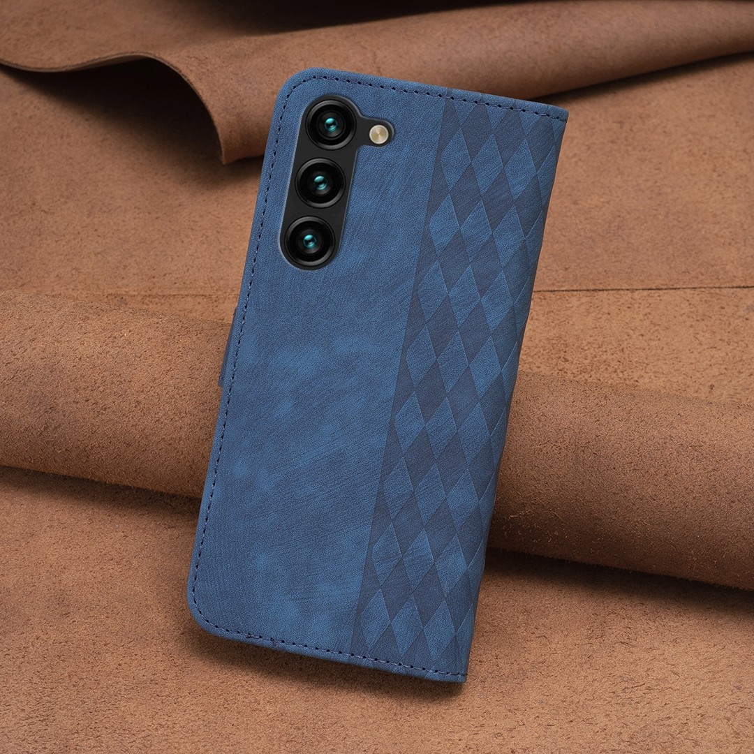 Tel1 Samsung Galaxy S24 Plus 5G Plaid Εmbossed Θήκη Βιβλίο - Blue
