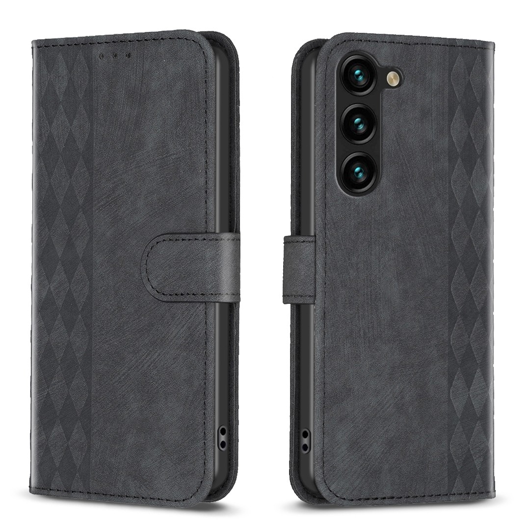 Tel1 Samsung Galaxy S24 Plus 5G Plaid Εmbossed Θήκη Βιβλίο - Black