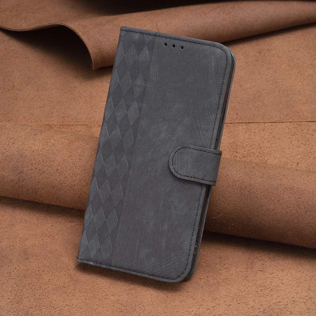 Tel1 Samsung Galaxy S24 Plus 5G Plaid Εmbossed Θήκη Βιβλίο - Black