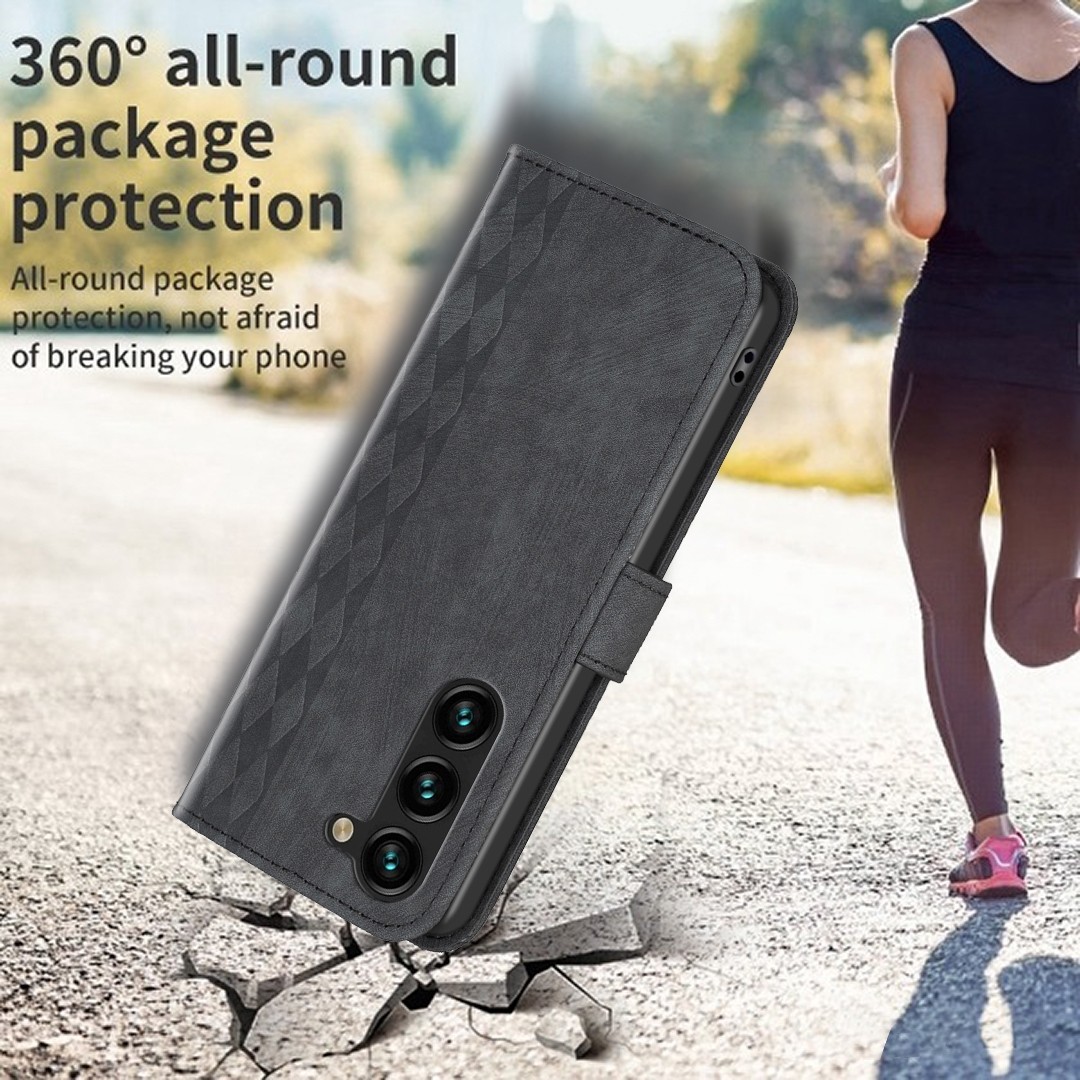 Tel1 Samsung Galaxy S24 Plus 5G Plaid Εmbossed Θήκη Βιβλίο - Black