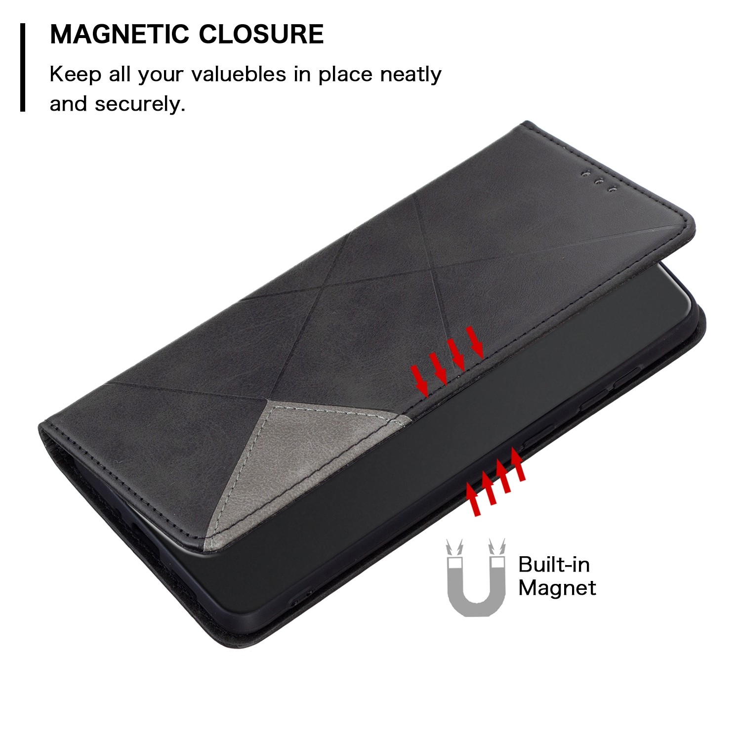 Tel1 Honor X6b Rhombus Texture Magnetic Θήκη Βιβλίο - Black
