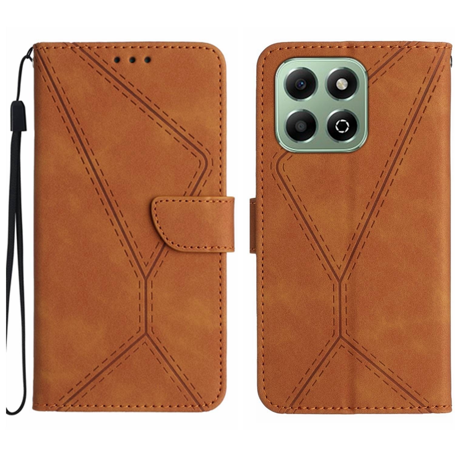 Tel1 Honor X6b Stitching Embossed Θήκη Βιβλίο - Brown