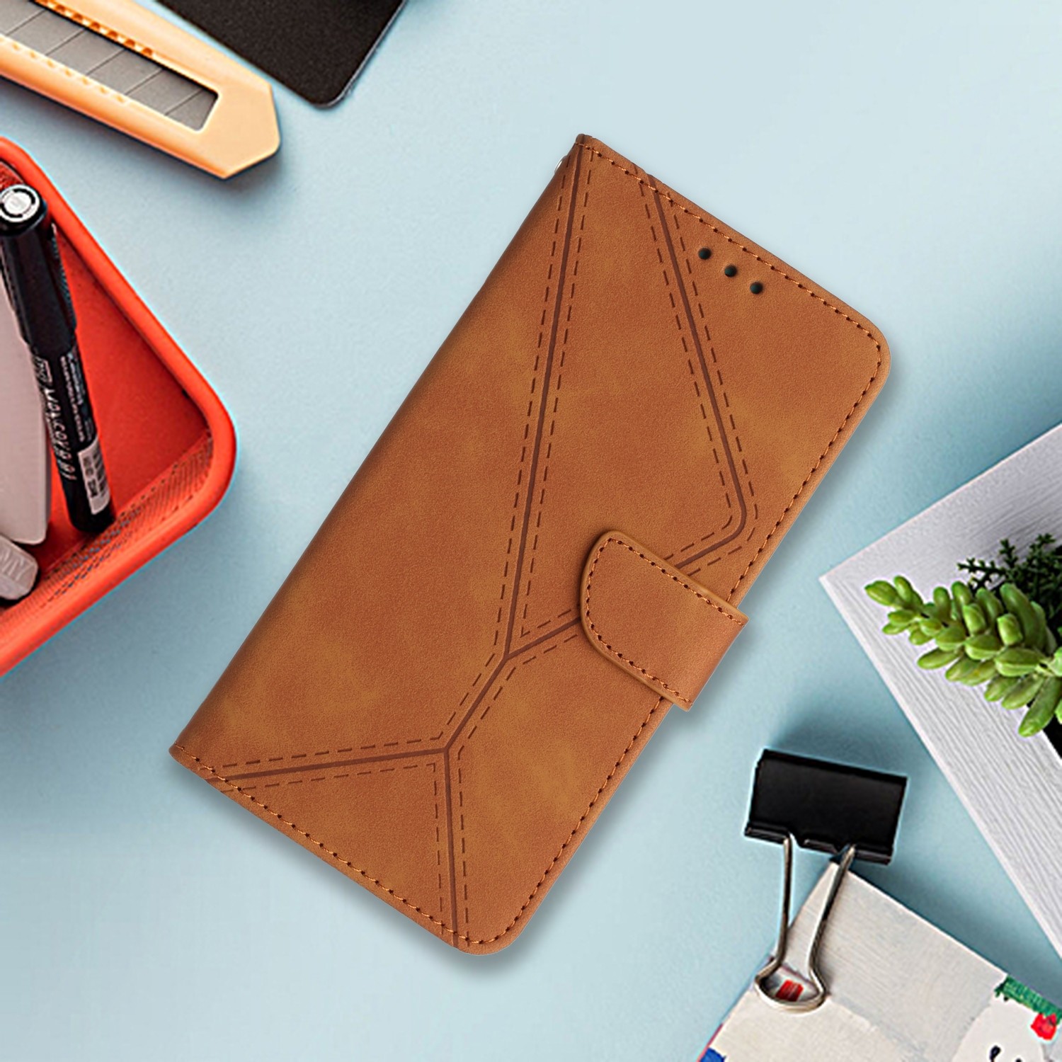 Tel1 Honor X6b Stitching Embossed Θήκη Βιβλίο - Brown