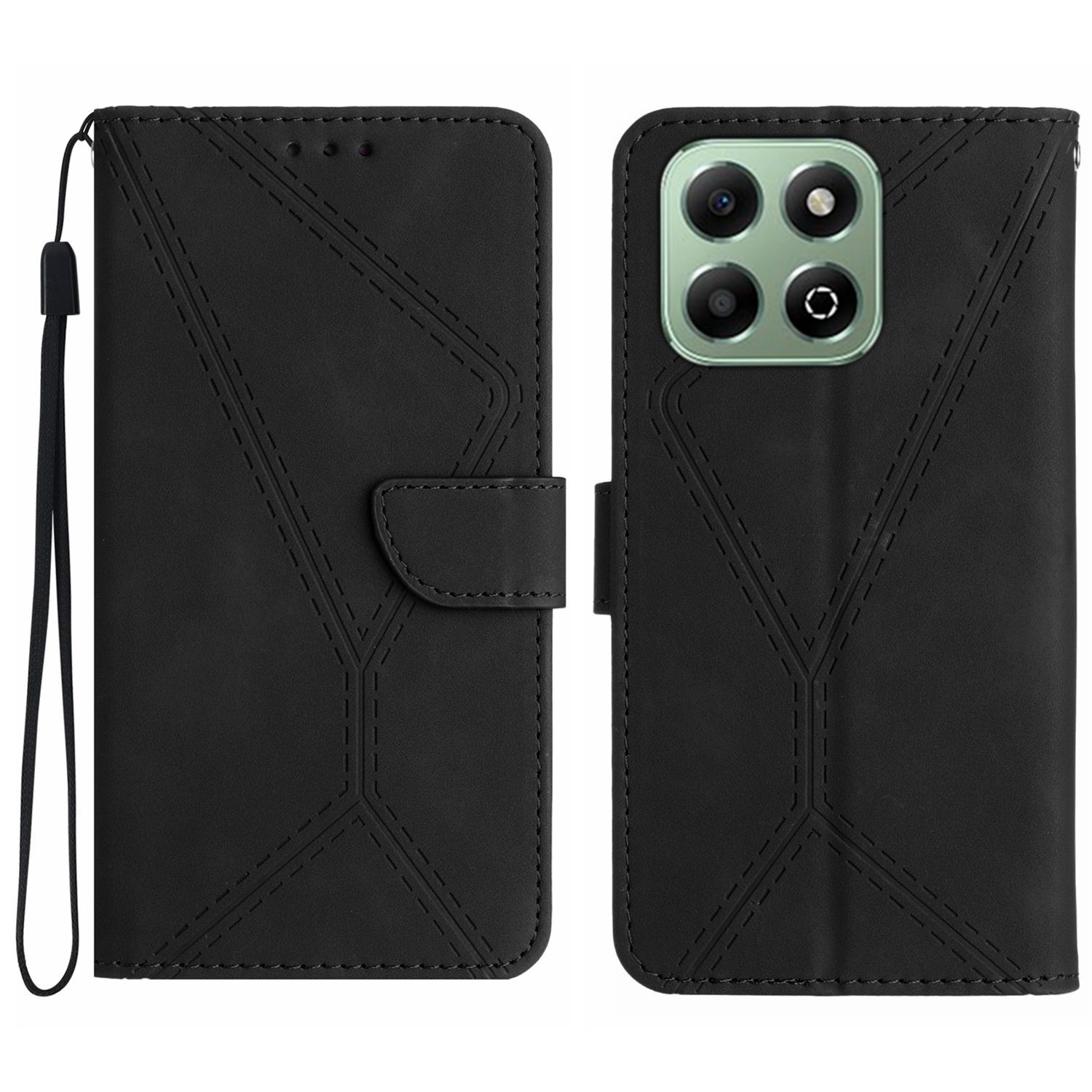 Tel1 Honor X6b Stitching Embossed Θήκη Βιβλίο - Black