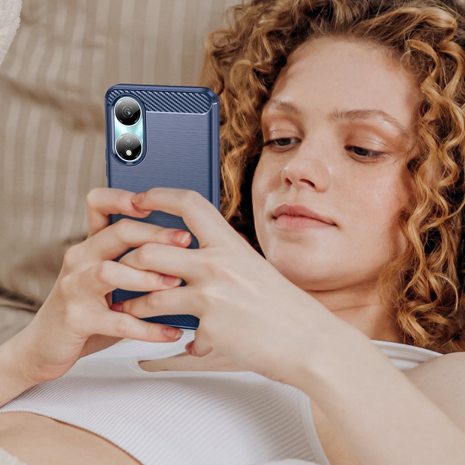 Forcell Honor X7Β 4G / X7B 5G / Honor 90 Carbon Fiber Θήκη Σιλικόνης - Blue