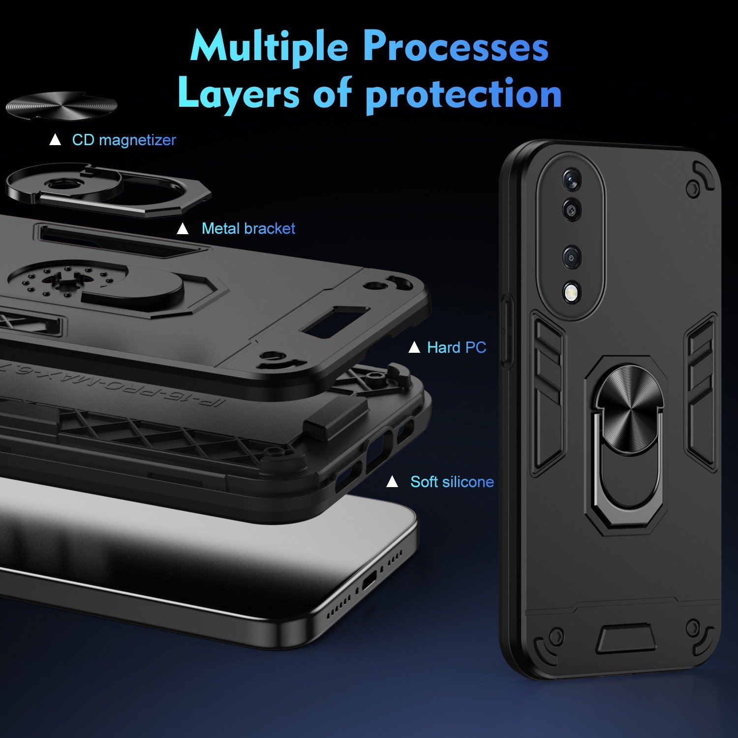 Forcell Honor X7Β 4G / X7B 5G / Honor 90 Metal Ring Holder Θήκη Σκληρή - Black