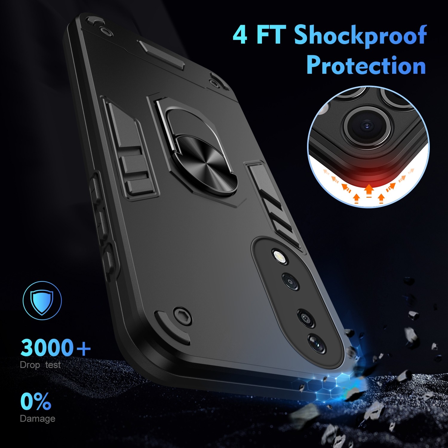Forcell Honor X7Β 4G / X7B 5G / Honor 90 Metal Ring Holder Θήκη Σκληρή - Black
