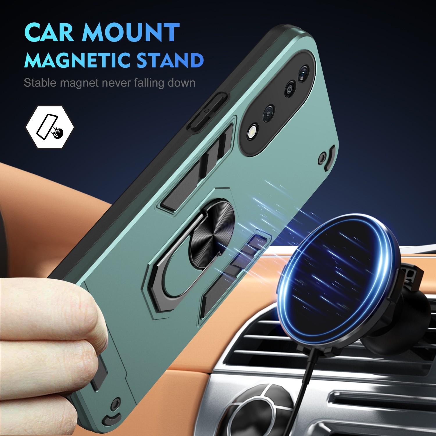 Forcell Honor X7Β 4G / X7B 5G / Honor 90 Metal Ring Holder Θήκη Σκληρή - Green