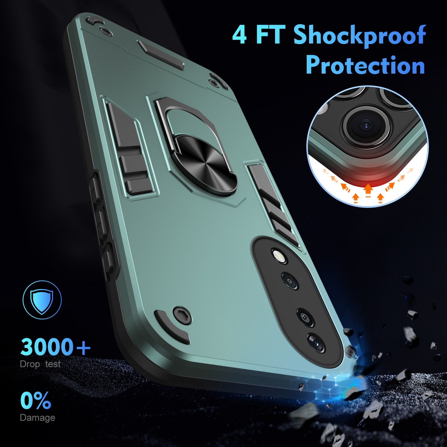 Forcell Honor X7Β 4G / X7B 5G / Honor 90 Metal Ring Holder Θήκη Σκληρή - Green