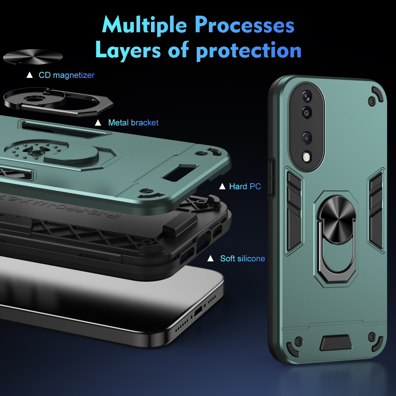 Forcell Honor X7Β 4G / X7B 5G / Honor 90 Metal Ring Holder Θήκη Σκληρή - Green