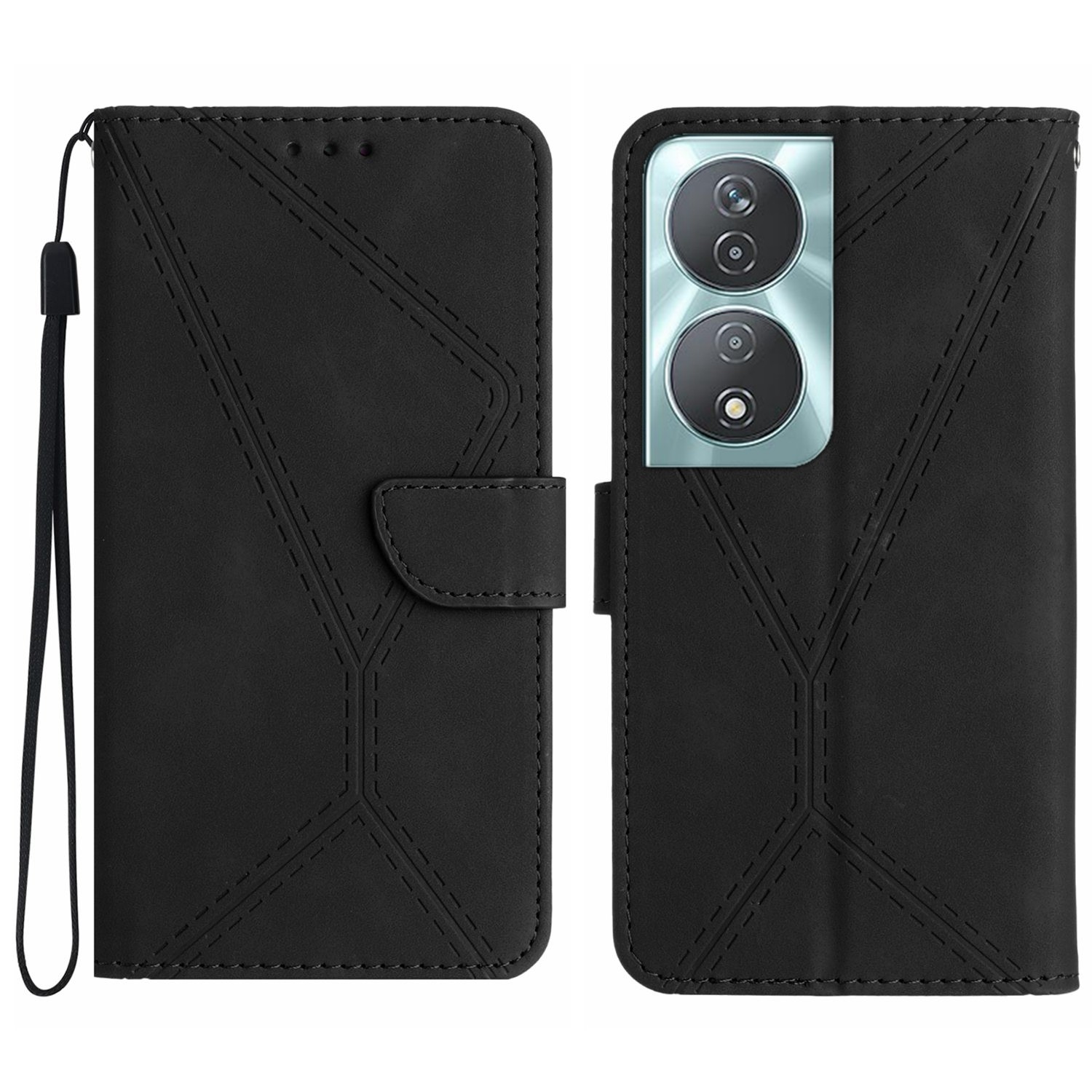 Tel1 Honor X7Β 4G / X7B 5G / Honor 90 Stitching Embossed Θήκη Βιβλίο - Black