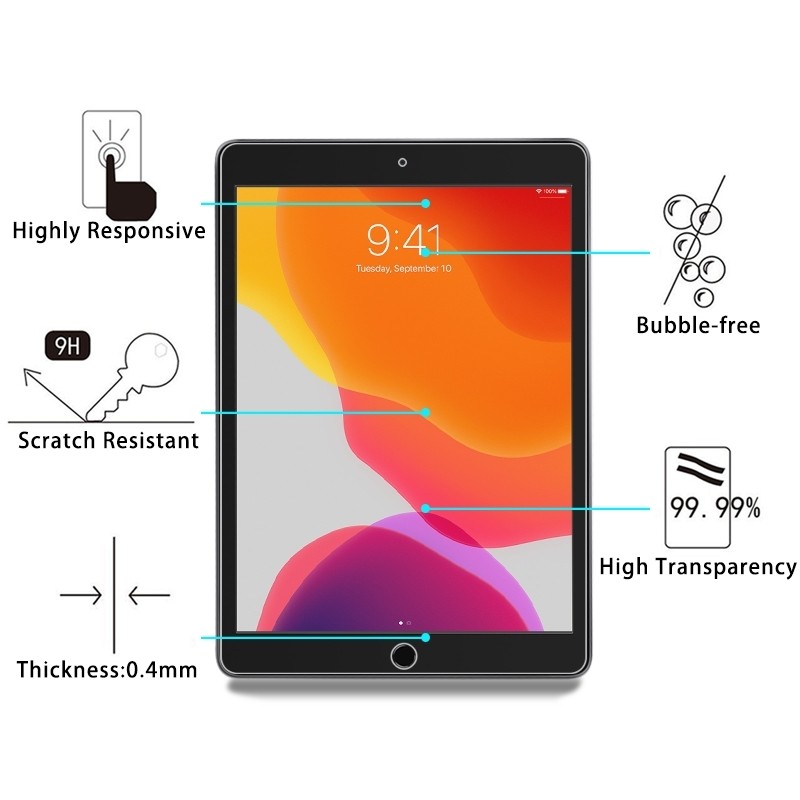 Apple iPad 10.2'' 2019 / 2020 / 2021 Προστατευτικό Τζαμάκι 9H 2.5D Tempered Glass Film