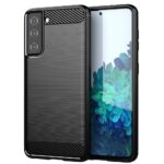 Forcell Samsung Galaxy S21 FE 5G Brushed Texture Carbon Premium Θήκη Σιλικόνης - Black