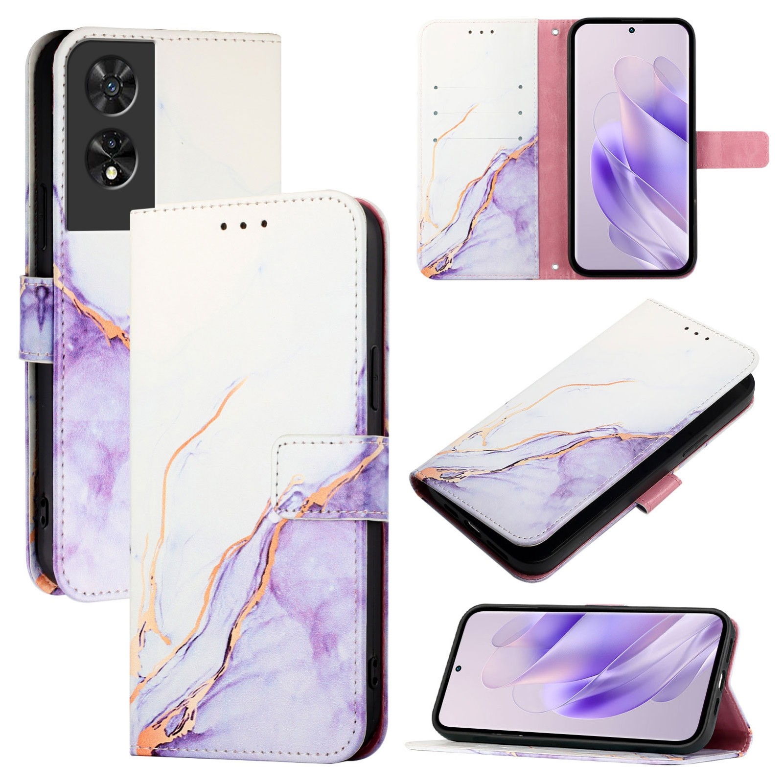Tel1 TCL 505 Marble Pattern Θήκη Βιβλίο - Purple