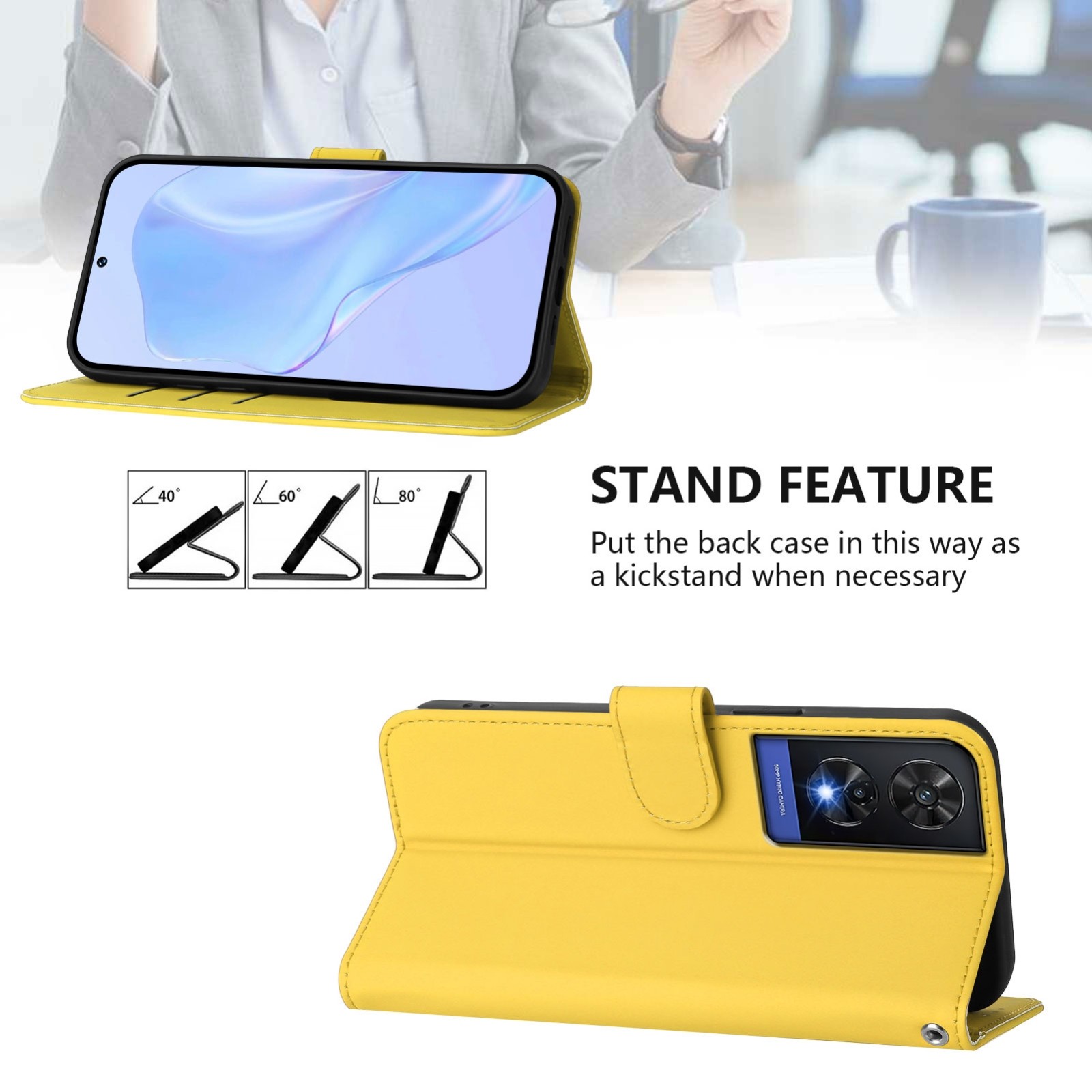 Tel1 TCL 505 Skin Feel Solid Color Θήκη Βιβλίο - Yellow