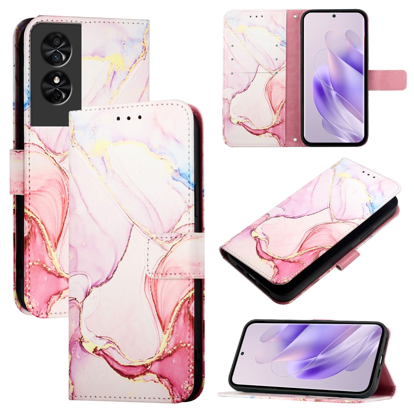 Tel1 TCL 50 SE Marble Pattern Θήκη Βιβλίο - Rose Gold