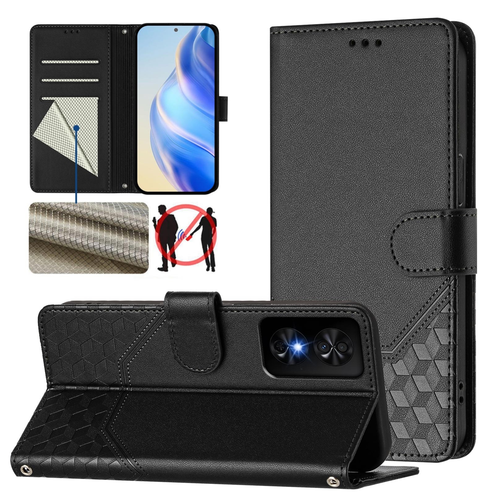 Tel1 TCL 50 SE Honeycomb Embossing RFID Θήκη Βιβλίο - Black