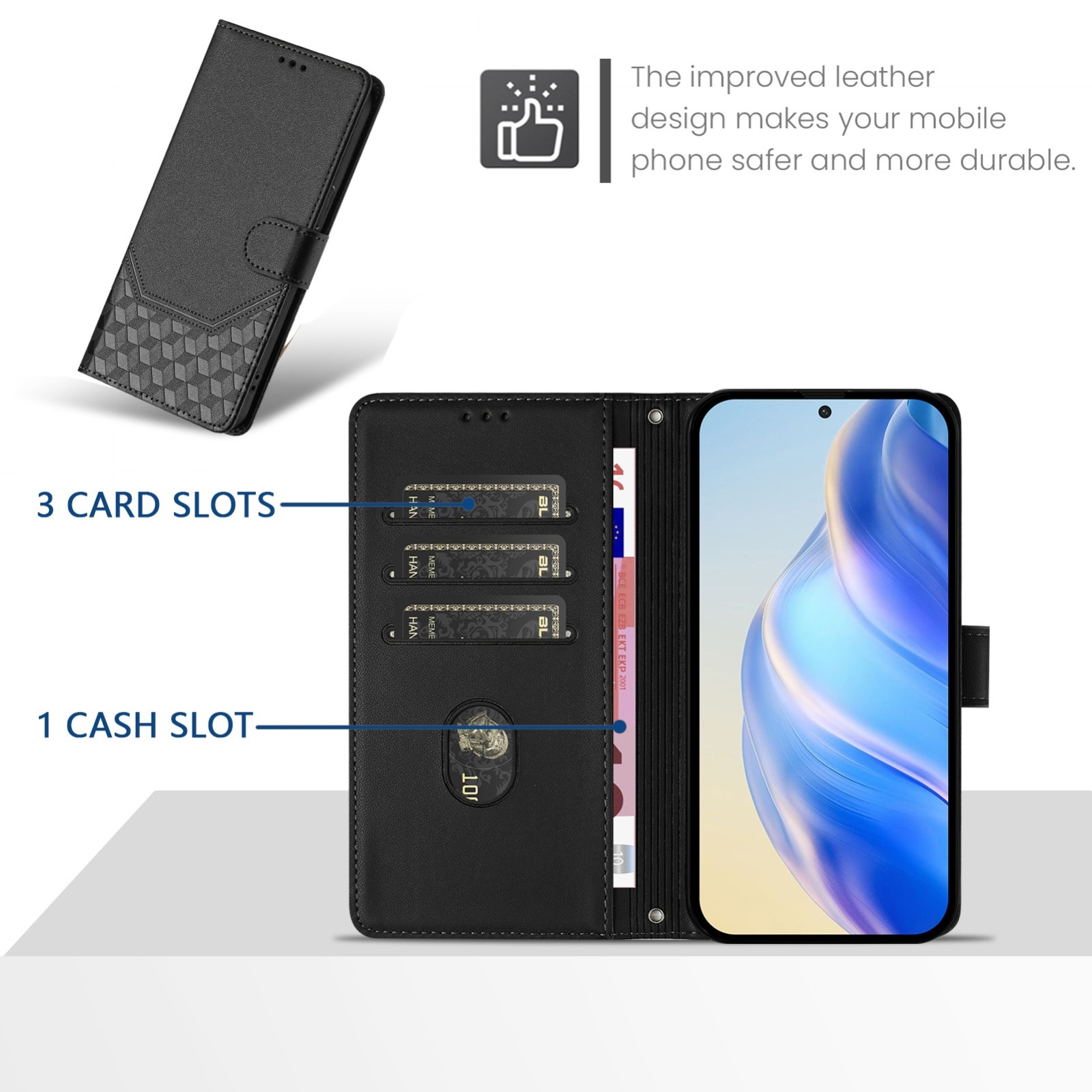 Tel1 TCL 50 SE Honeycomb Embossing RFID Θήκη Βιβλίο - Black
