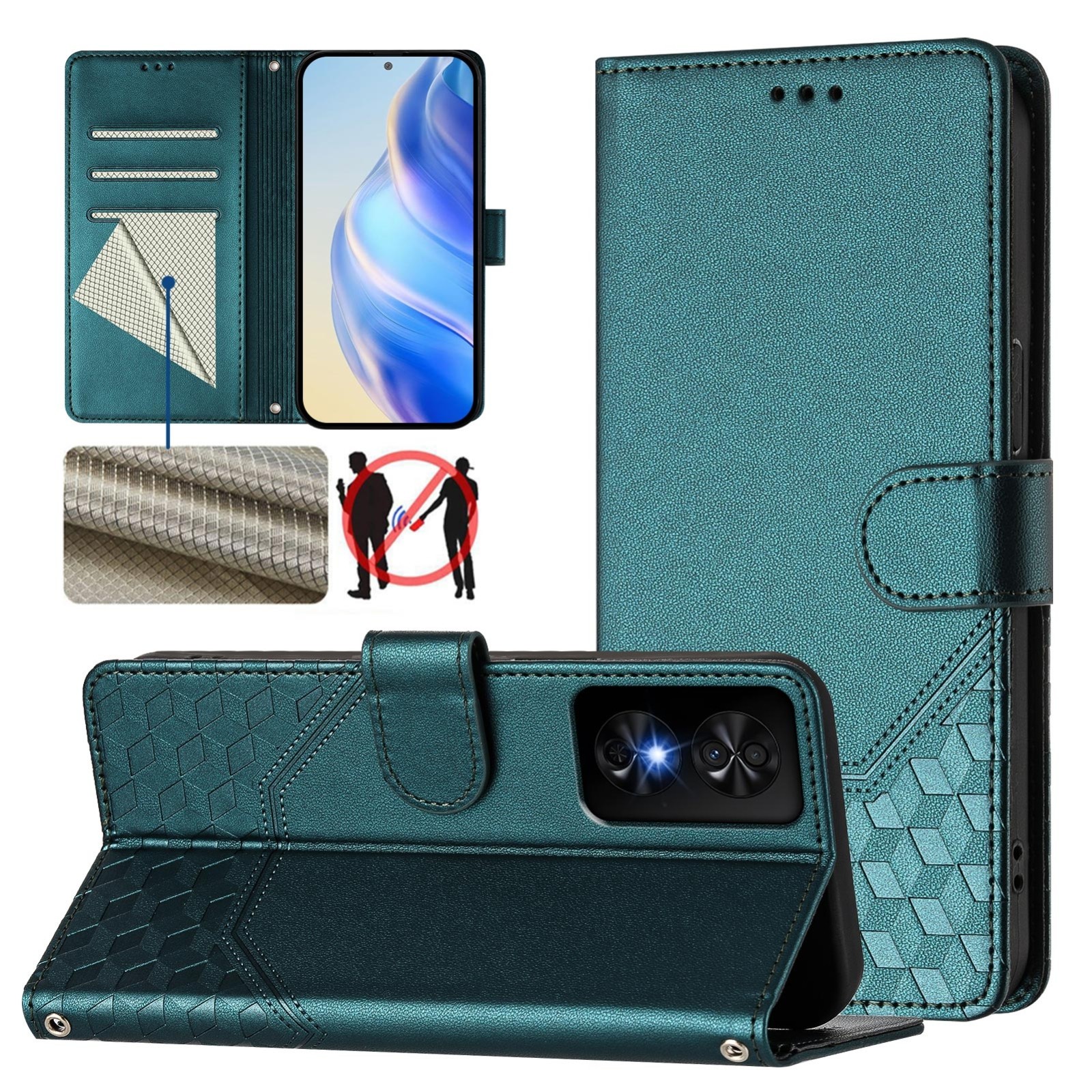 Tel1 TCL 50 SE Honeycomb Embossing RFID Θήκη Βιβλίο - Green