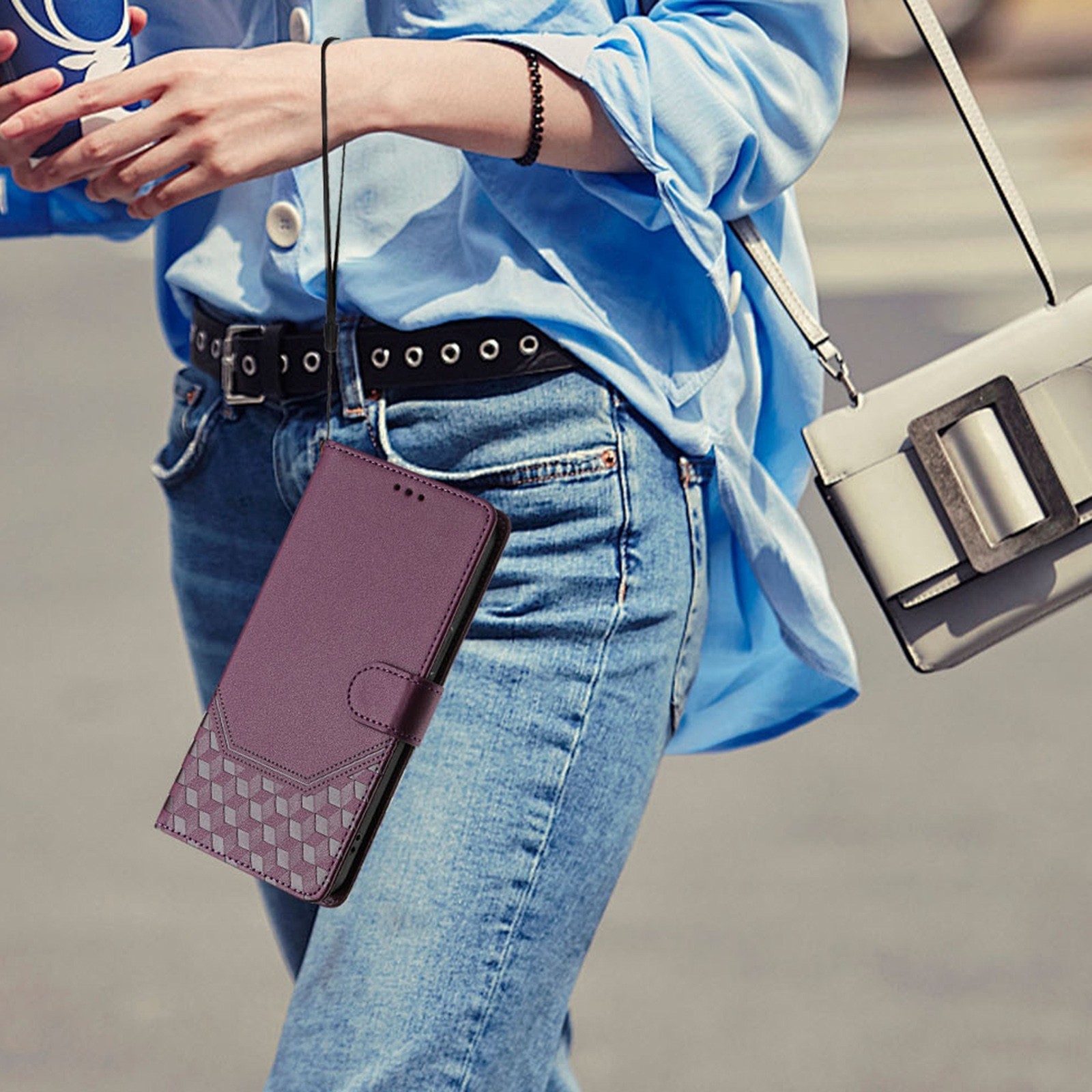 Tel1 TCL 50 SE Honeycomb Embossing RFID Θήκη Βιβλίο - Violet