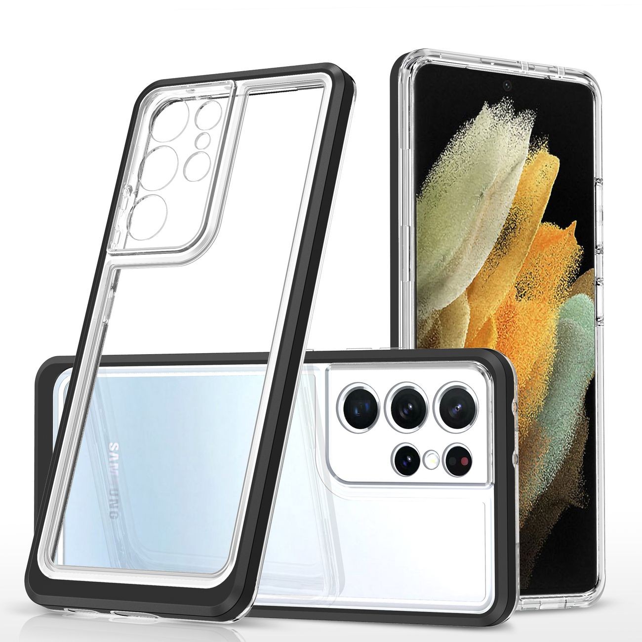 Forcell Samsung Galaxy S23 Ultra 5G 3 in1 Cover with Frame Θήκη με Πλαίσιο Σιλικόνης Διάφανη - Black