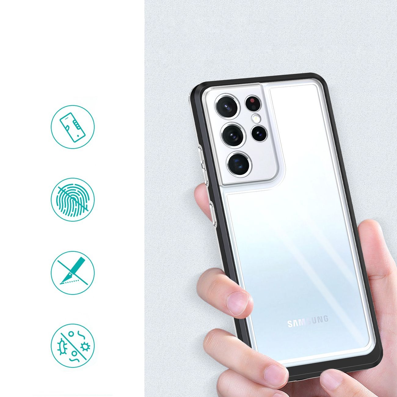Forcell Samsung Galaxy S23 Ultra 5G 3 in1 Cover with Frame Θήκη με Πλαίσιο Σιλικόνης Διάφανη - Black