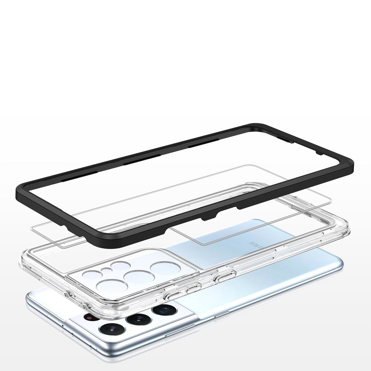 Forcell Samsung Galaxy S23 Ultra 5G 3 in1 Cover with Frame Θήκη με Πλαίσιο Σιλικόνης Διάφανη - Black