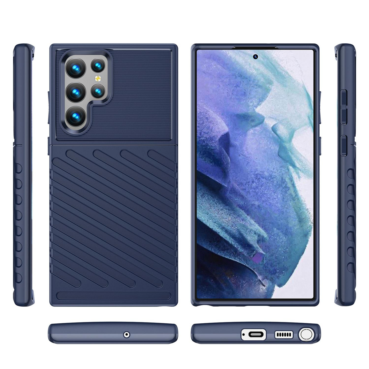 Forcell Samsung Galaxy S23 Ultra 5G Thunderbolt Shockproof Θήκη Σιλικόνης - Blue