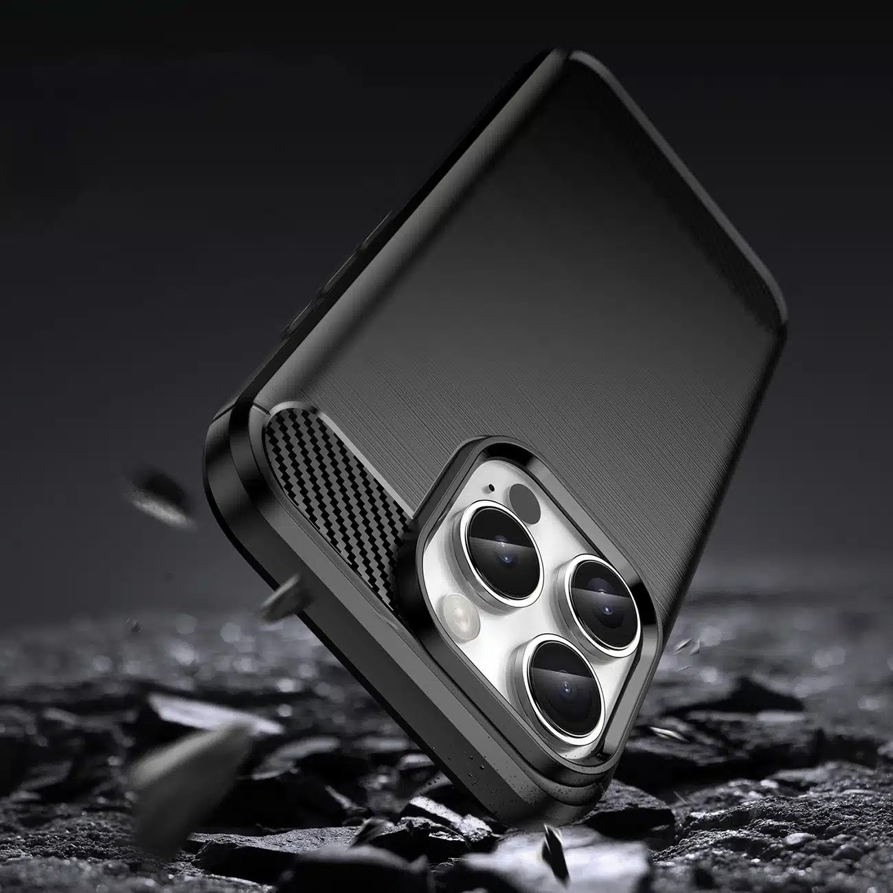 Forcell iPhone 16 Pro Brushed Carbon Θήκη Σιλικόνης - Black