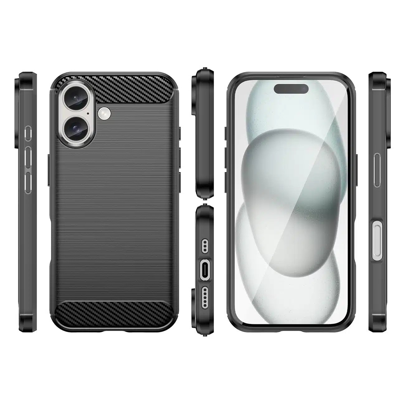 Forcell iPhone 16 Plus Brushed Carbon Θήκη Σιλικόνης - Black