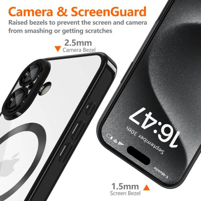 Tech Protect iPhone 16 MagSafe Shiny Θήκη Με Πλαίσιο Σιλικόνης Διάφανη - Black