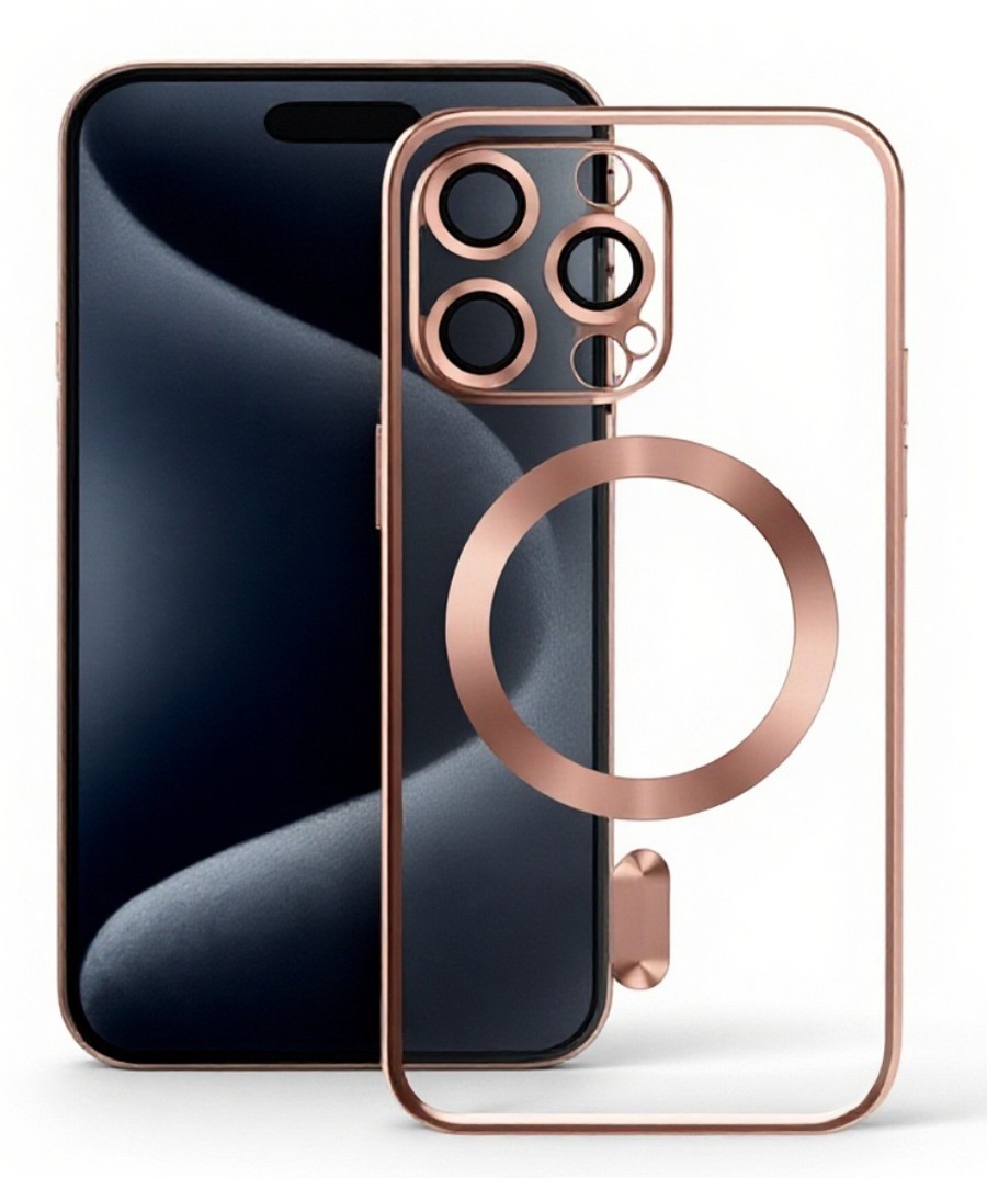 Forcell iPhone 16 Pro Max Magsafe Electro Mag Θήκη Σιλικόνης Διάφανη - Rose Gold