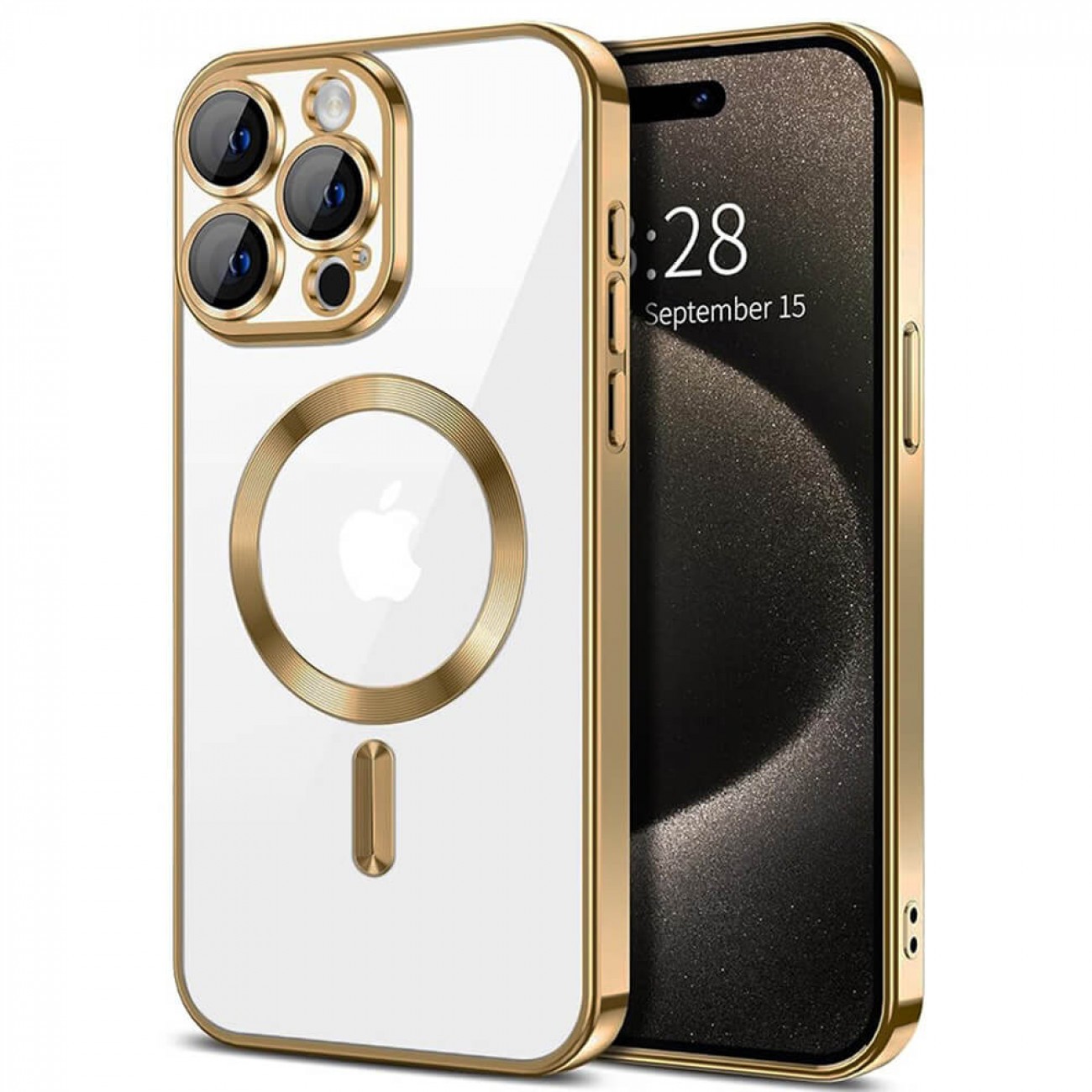 Forcell iPhone 15 Pro Max MagSafe Electro Θήκη Με Πλαίσιο Σιλικόνης Διάφανη - Gold