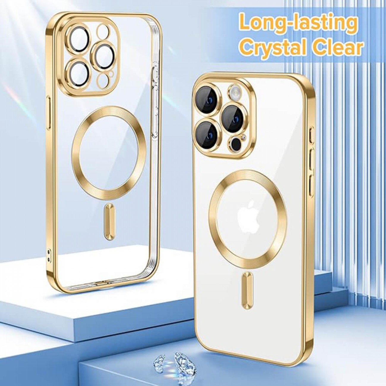 Forcell iPhone 15 Pro Max MagSafe Electro Θήκη Με Πλαίσιο Σιλικόνης Διάφανη - Gold