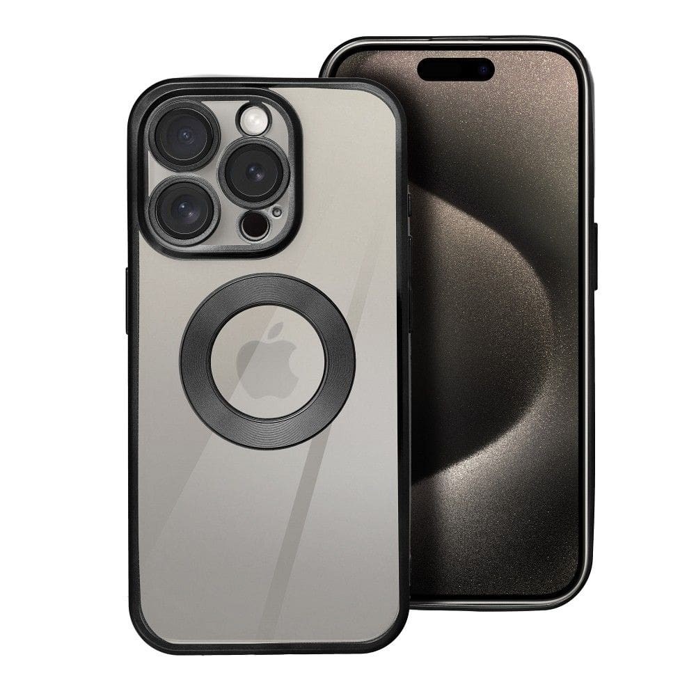 Forcell iPhone 14 Pro Glam Θήκη Με Πλαίσιο Σιλικόνης Διάφανη - Black