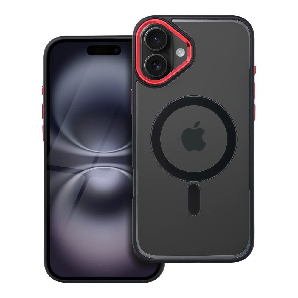Forcell iPhone 16 Plus MagSafe Color Edge Θήκη Με Πλαίσιο Σιλικόνης Διάφανη - Black Red