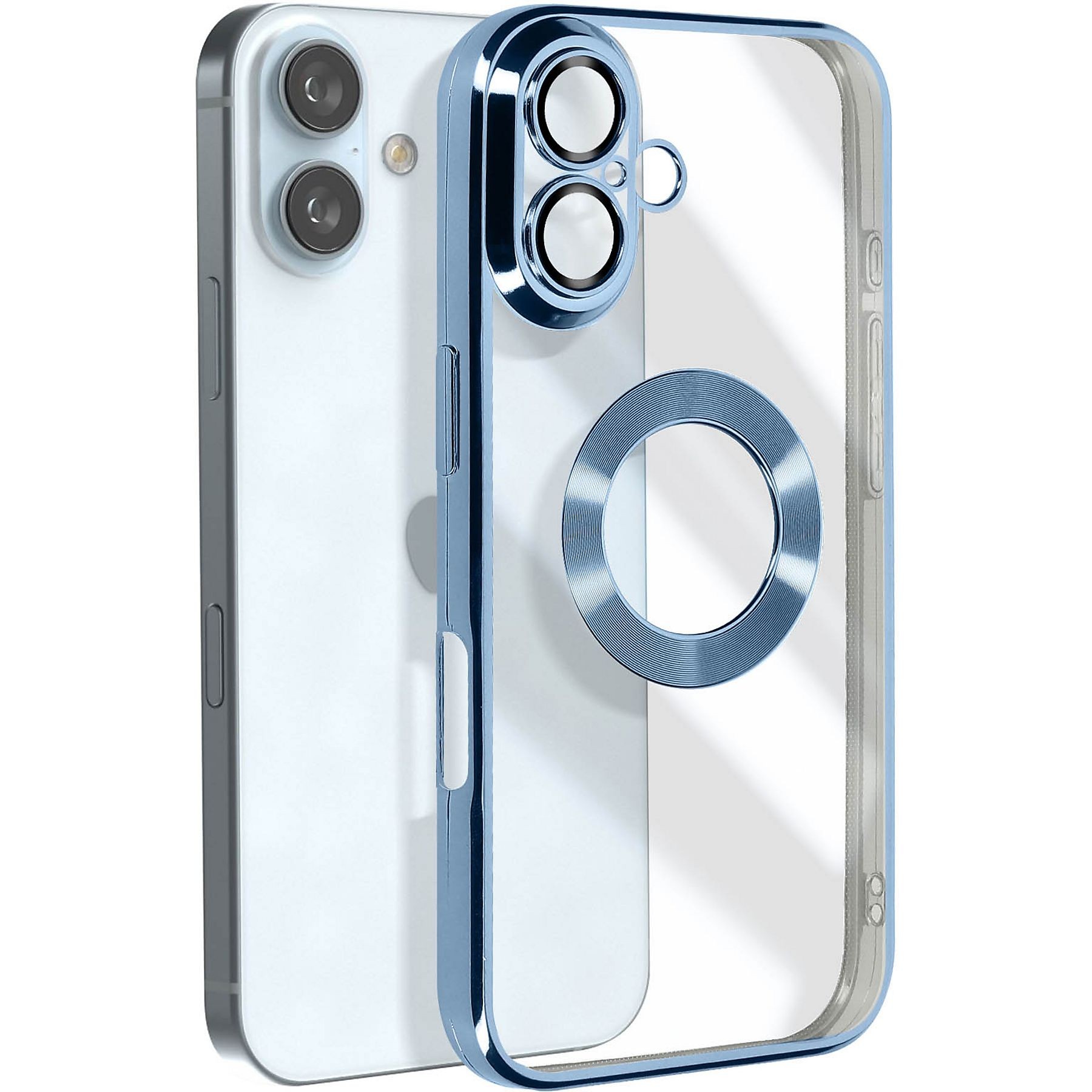 Forcell iPhone 16 Plus Glam Θήκη Με Πλαίσιο Σιλικόνης Διάφανη - Blue