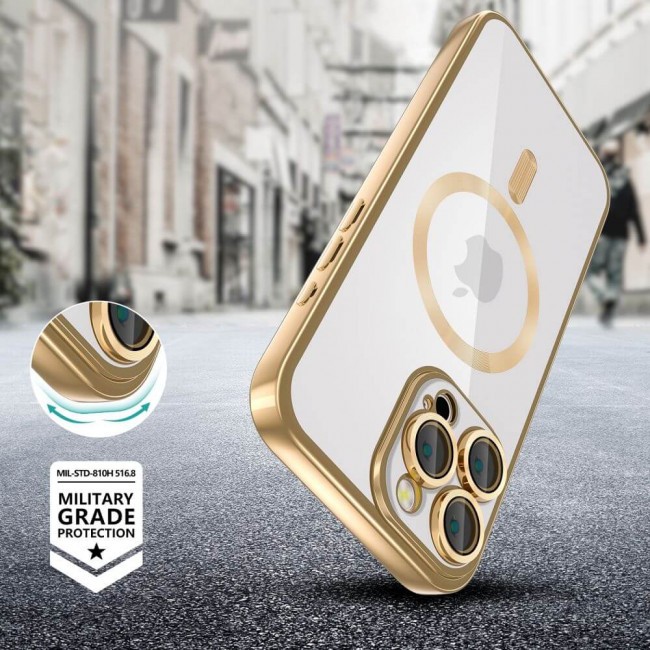 Tech Protect iPhone 16 Pro MagSafe Θήκη Με Πλαίσιο Σιλικόνης Διάφανη - Shiny Gold