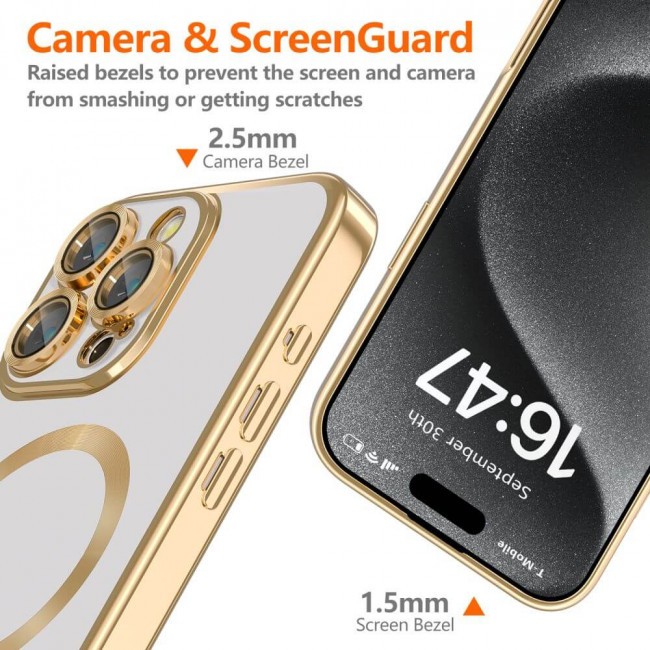 Tech Protect iPhone 16 Pro MagSafe Θήκη Με Πλαίσιο Σιλικόνης Διάφανη - Shiny Gold