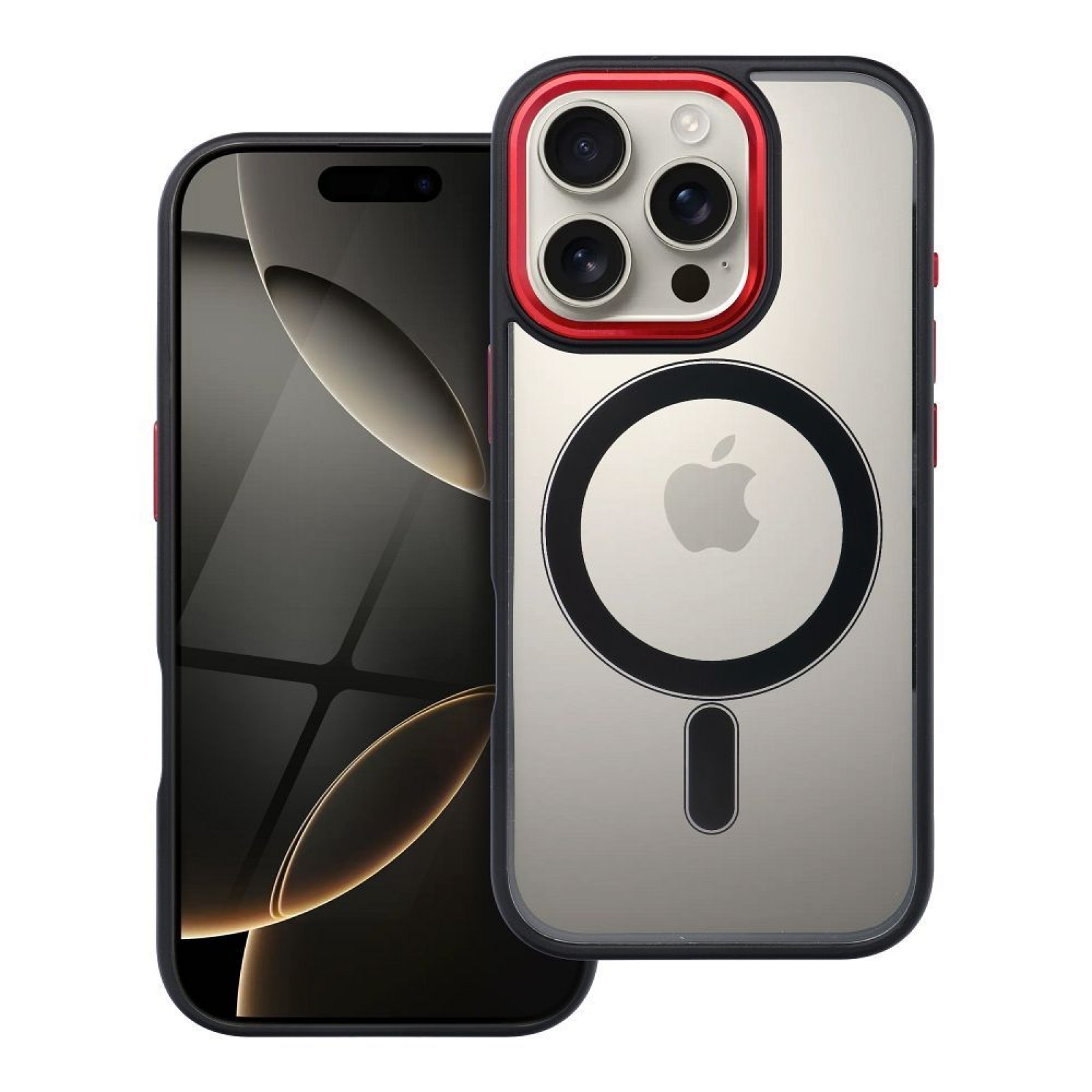 Forcell iPhone 15 Pro Max MagSafe Color Edge Θήκη Με Πλαίσιο Σιλικόνης Διάφανη - Black Red