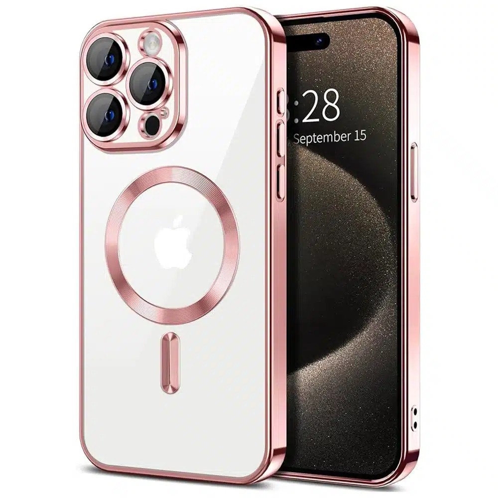 Forcell iPhone 16 Pro MagSafe Electro Θήκη Με Πλαίσιο Σιλικόνης Διάφανη - Pink