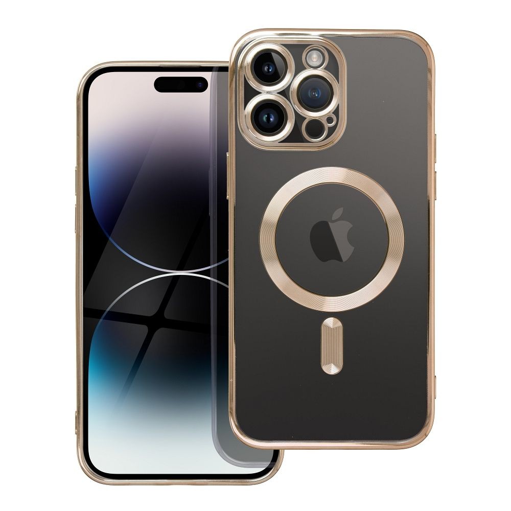 Forcell iPhone 14 Pro MagSafe Electro Θήκη Με Πλαίσιο Σιλικόνης Διάφανη - Gold