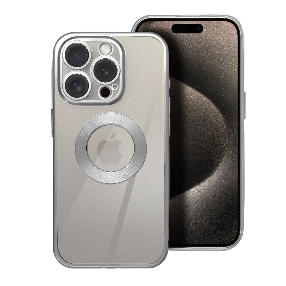 Forcell iPhone 14 Pro Glam Θήκη Με Πλαίσιο Σιλικόνης Διάφανη - Silver