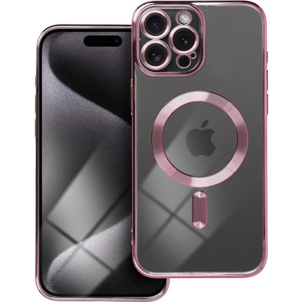 Forcell iPhone 14 Pro MagSafe Electro Θήκη Με Πλαίσιο Σιλικόνης Διάφανη - Rose Gold